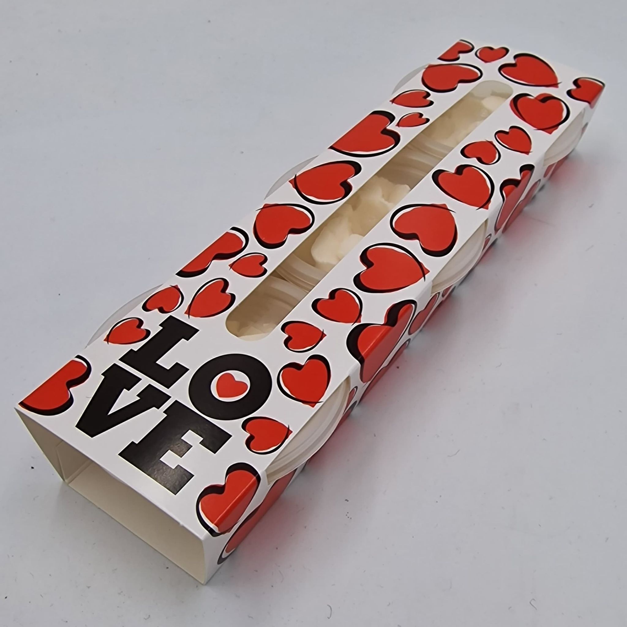 Gift Box Packaging - 3 Pot Sleeve (10 Pieces) Love Red Hearts
